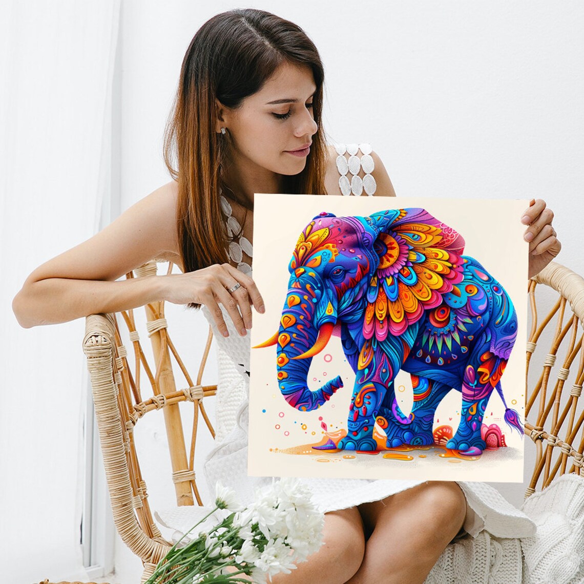 Psychedelic Elephant With Ornate Colorful Mandala Patterns Boho Dreamscape Poster - Image 3