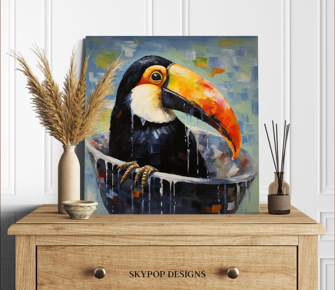 Toucan Sitting In Bathtub Colorful Tropical Bird Bathroom Art Poster - Image 2