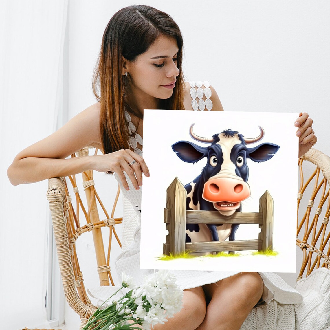 Curious Cow Whimsical Rustic Farmhouse Art Print - Image 3