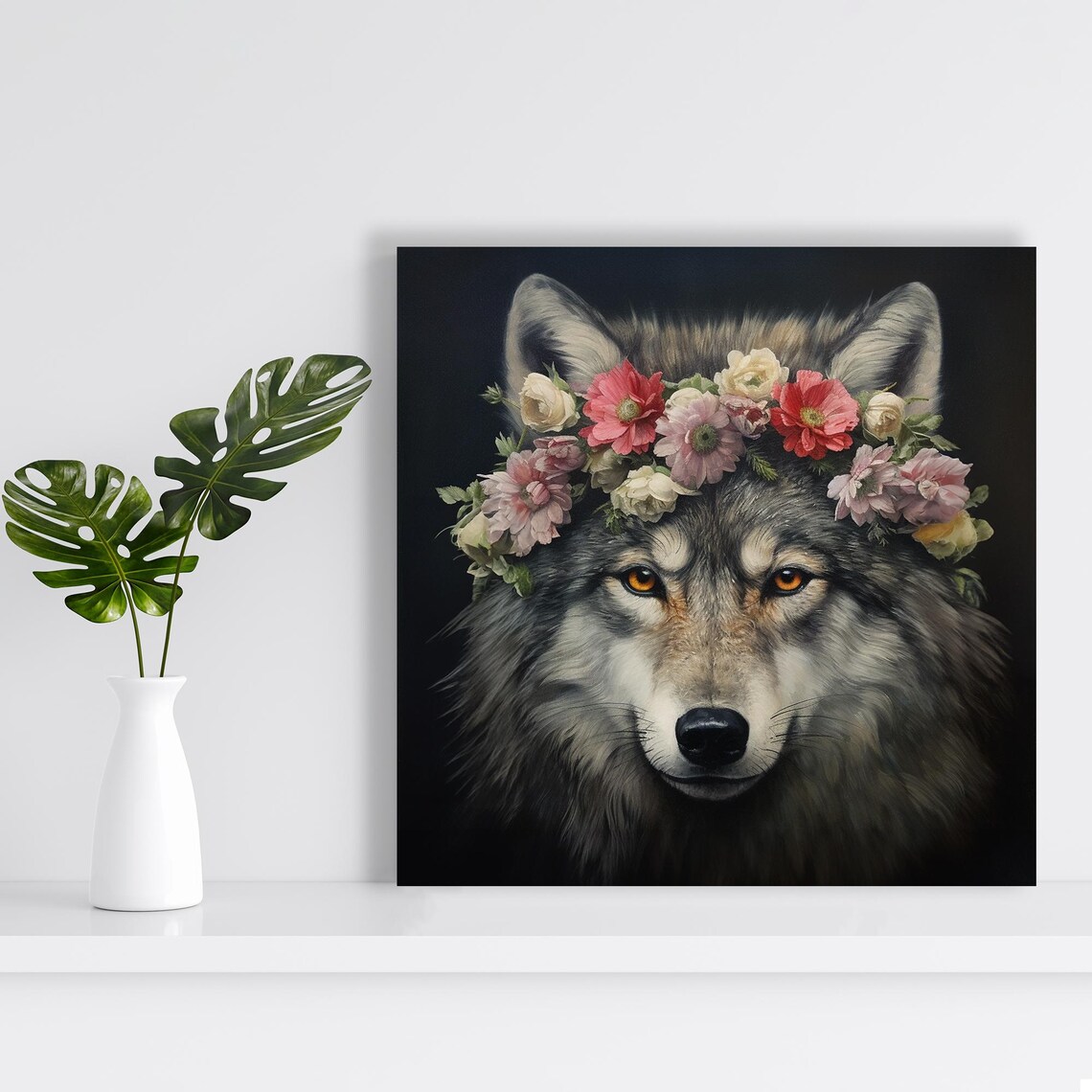 Wolf Floral Enchantment Art Print, Bohemian Decor - Image 2