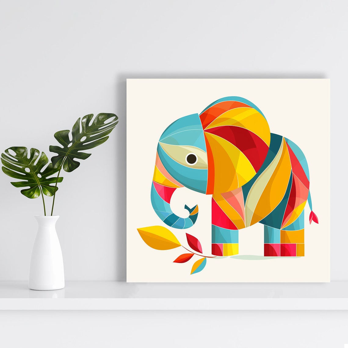 Geometric Rainbow Elephant Abstract Mosaic Animal Nursery Poster - Image 2