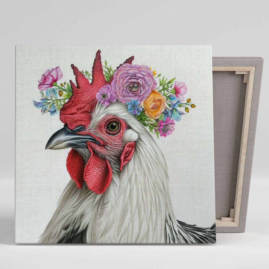 Floral Crown Rooster Farmhouse Kitchen Art Print