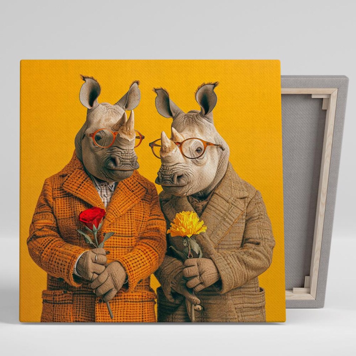 Rhinoceros Duo Whimsical Animal Wall Art Print