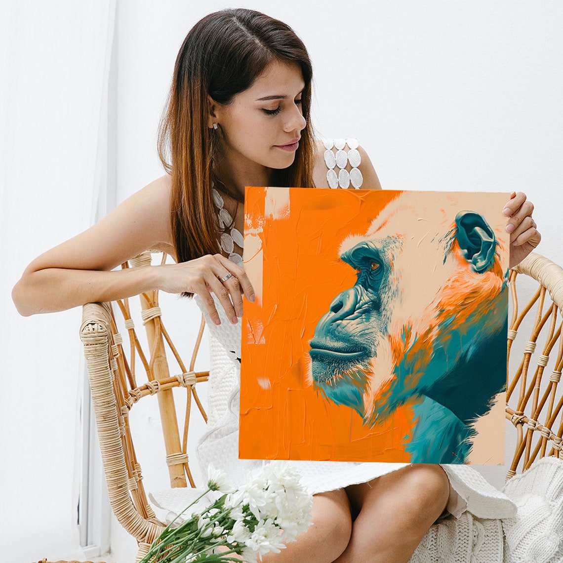 Gorilla Profile Portrait Teal Orange Modern Pop Art Style Poster - Image 3