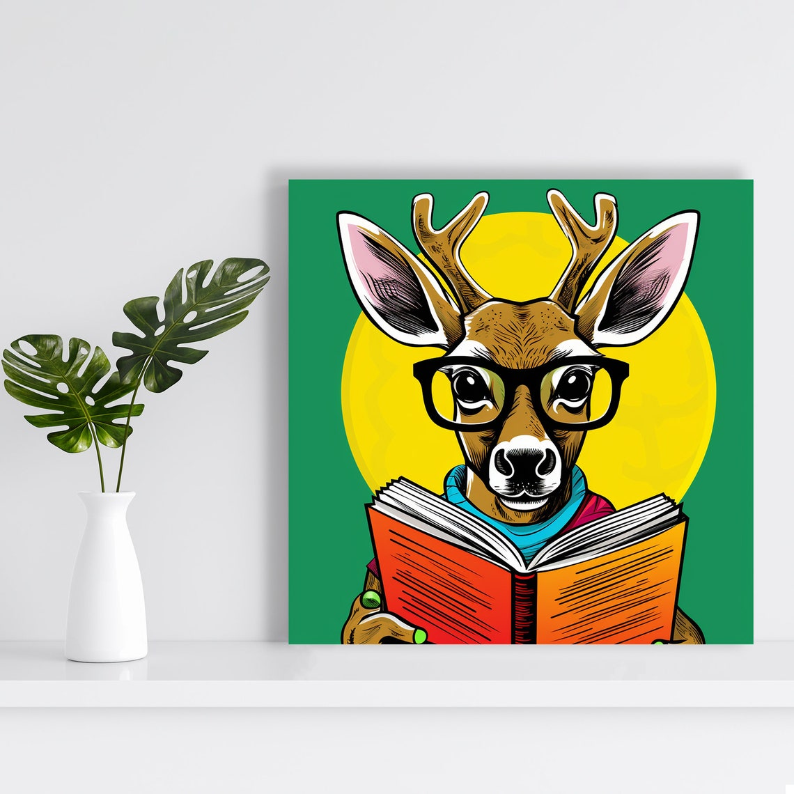 Bookworm Deer Reading Book With Glasses Funny Cute Nursery Wall Poster - Image 2