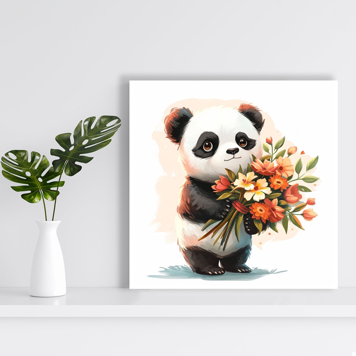 Panda Blooming Embrace, Whimsical Minimalist Art Print - Image 2