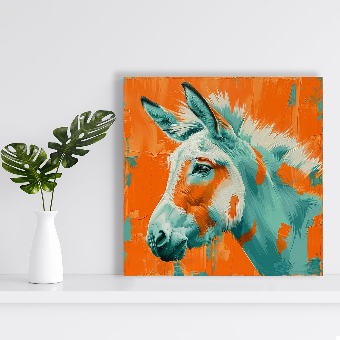 Donkey Portrait Teal and Orange Duotone Painterly Rustic Wall Art - Image 2