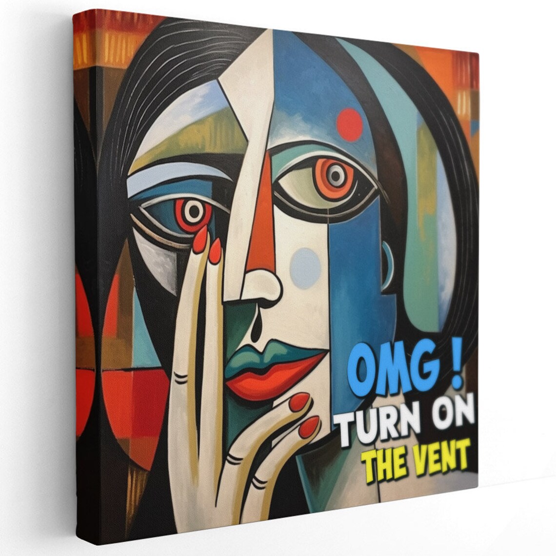 OMG Turn On The Vent Cubist Woman Funny Bathroom Humor Art Poster - Image 3