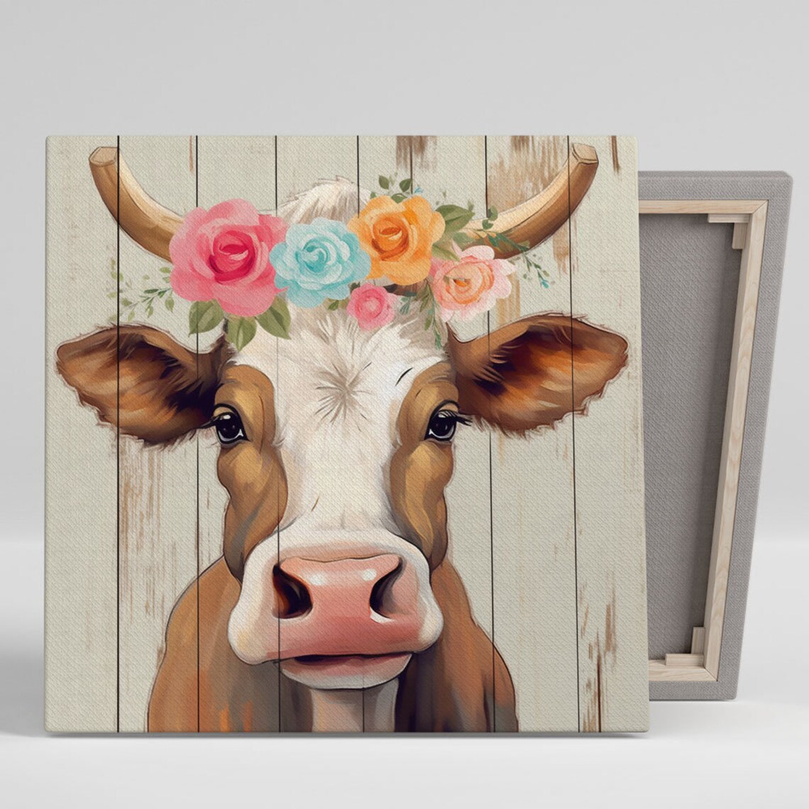 Highland Cow Flower Crown Floral Rustic Farmhouse Animal Art Poster