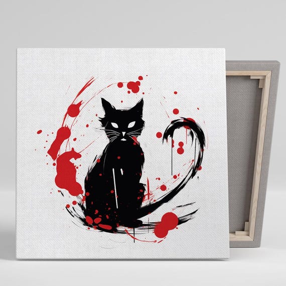Sinister Cat Splatter Art Or Poster Street Animal Modern Gothic Decor Living Room Bedroom Office Game Room Art Cat Decor