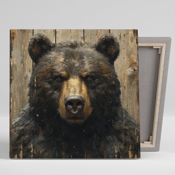 Black Bear Portrait Poster Rustic Barn Wood Farmhouse Wildlife Decor