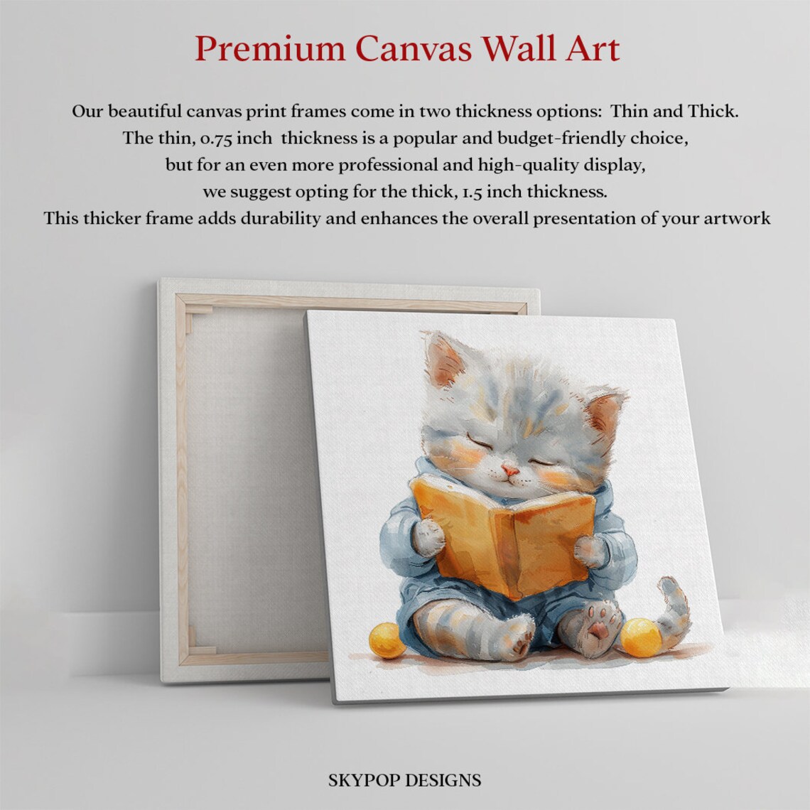 Cozy Reading Kitten, Whimsical Nursery Art Print - Image 3