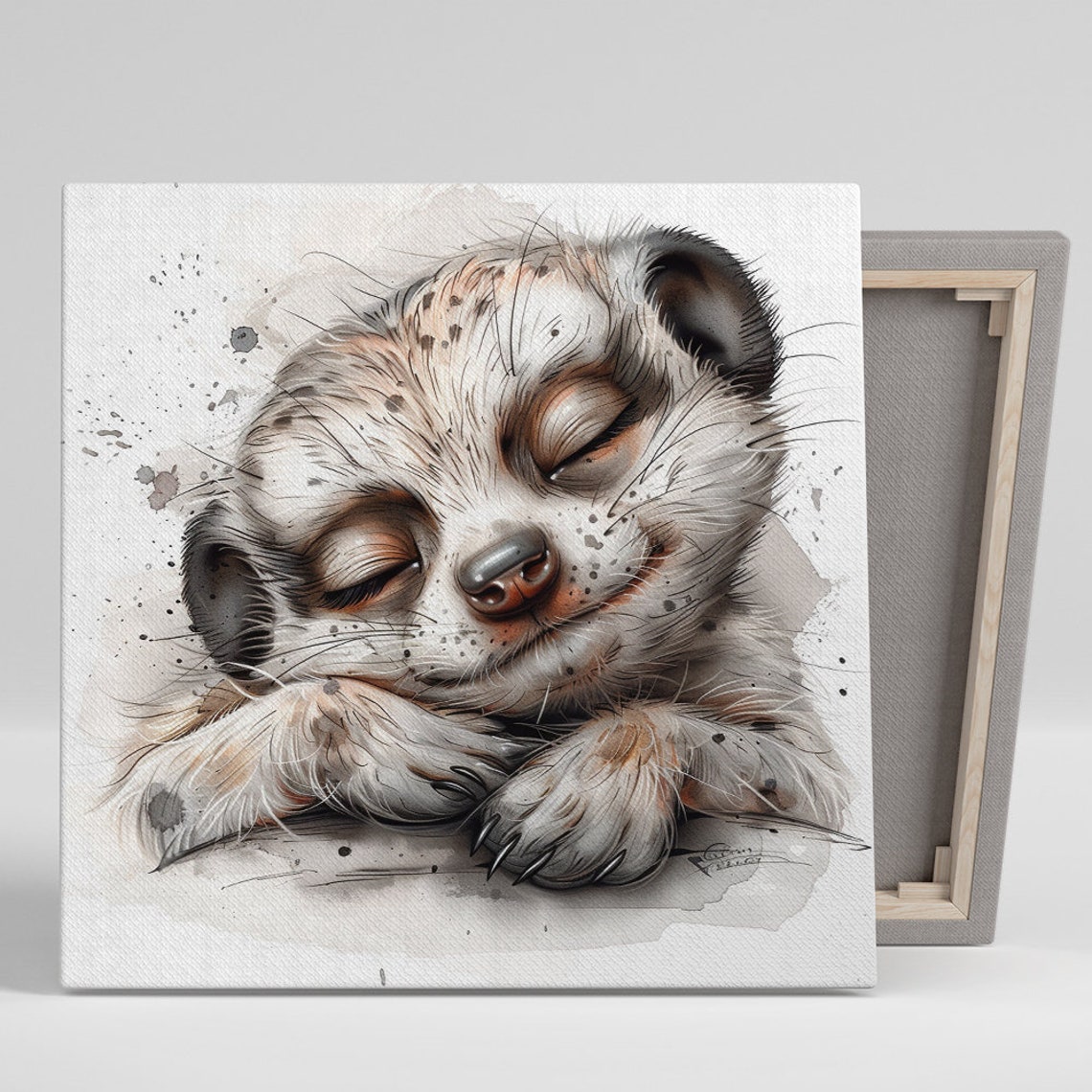 Sleeping Sloth Face Close Up Watercolor Gentle Nursery Wall Poster
