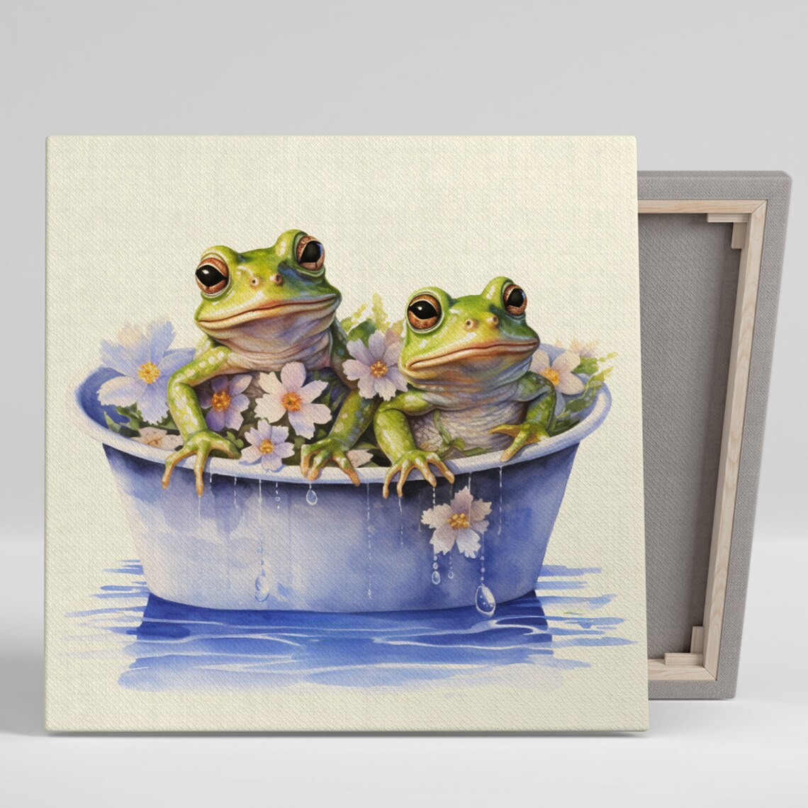 Froggy Flower Bath Art Print, Whimsical Rustic Decor