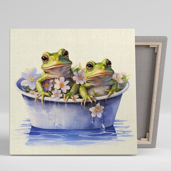 Froggy Flower Bath Art Print, Whimsical Rustic Decor