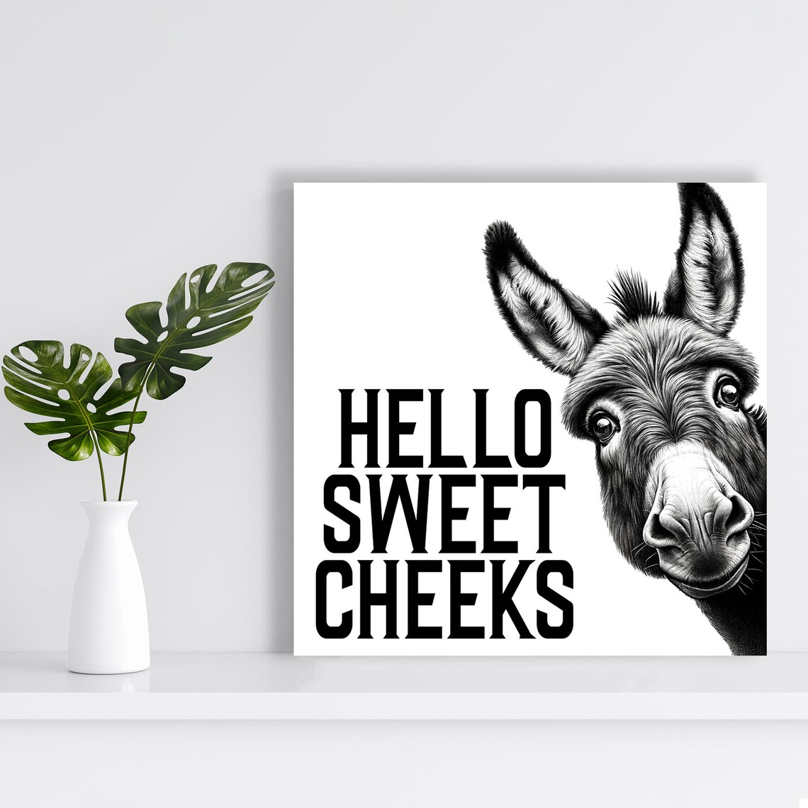 Donkey Hello Sweet Cheeks Bathroom Art Print, Modern - Image 4