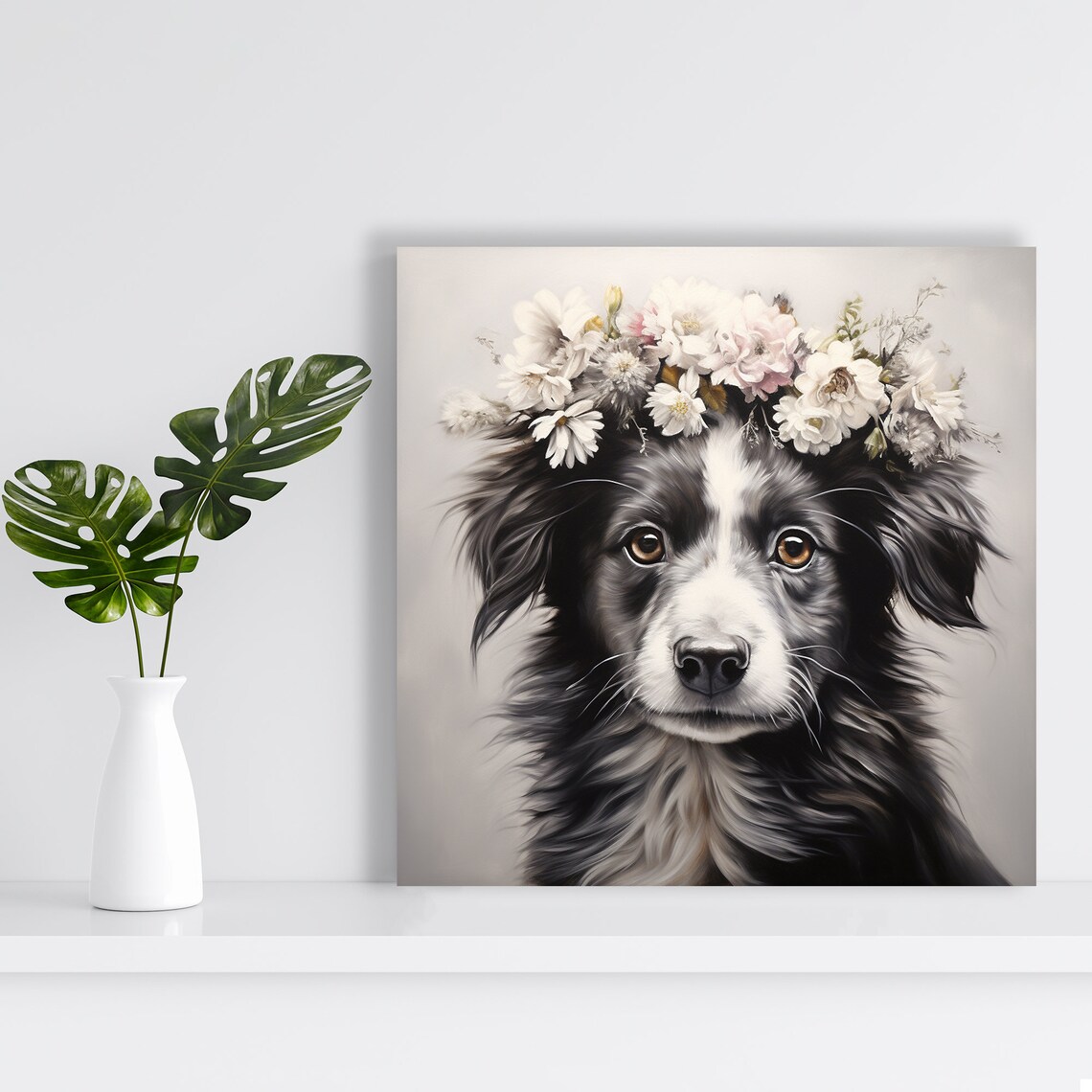 Border Collie Floral Crown Whimsical Art Print - Image 2