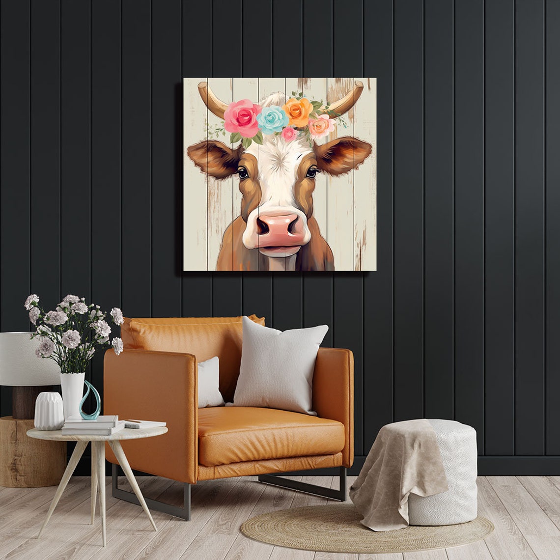 Highland Cow Flower Crown Floral Rustic Farmhouse Animal Art Poster - Image 2