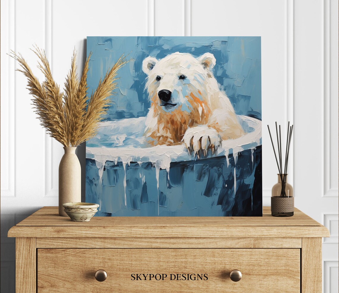 Polar Bear In Bathtub Art Print, Bathroom Decor - Image 2