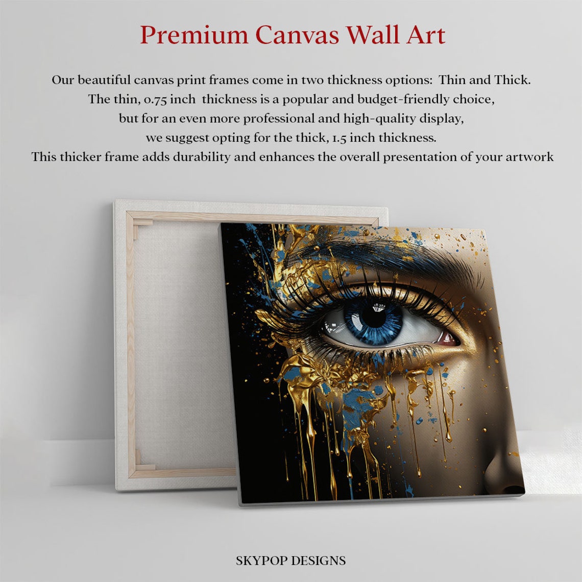 Blue Eye With Dripping Gold Abstract Glamorous Eye Art Canvas Poster - Image 4