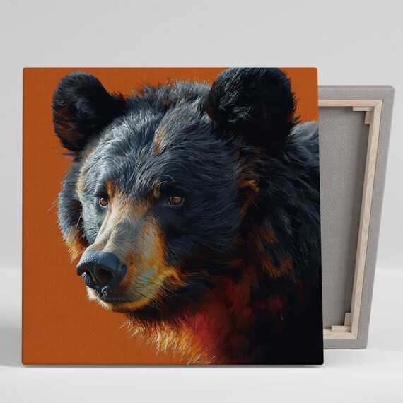 Majestic Black Bear Portrait Terracotta Orange Background Wildlife Poster