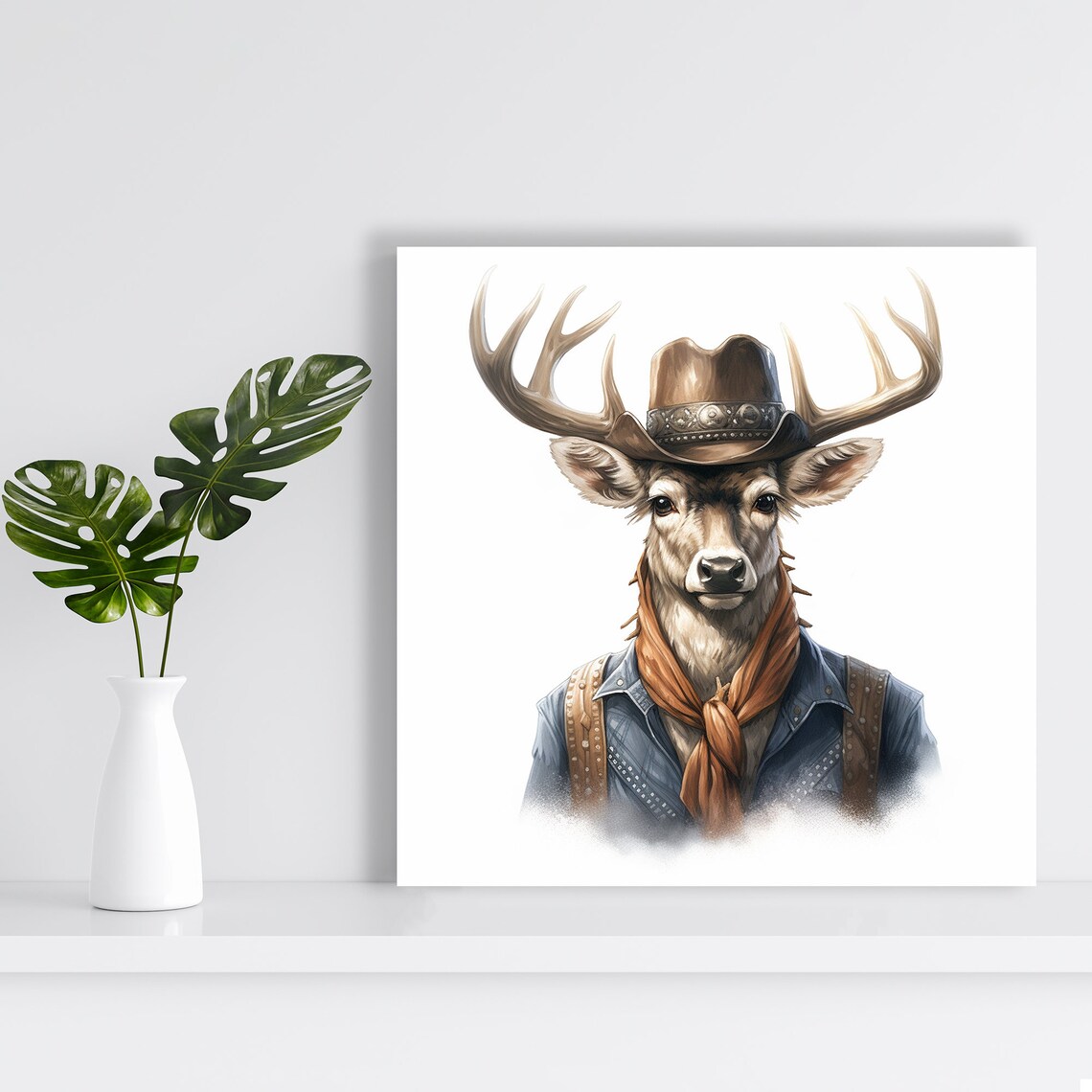 Cowboy Deer Portrait, Contemporary Wall Art Print - Image 2