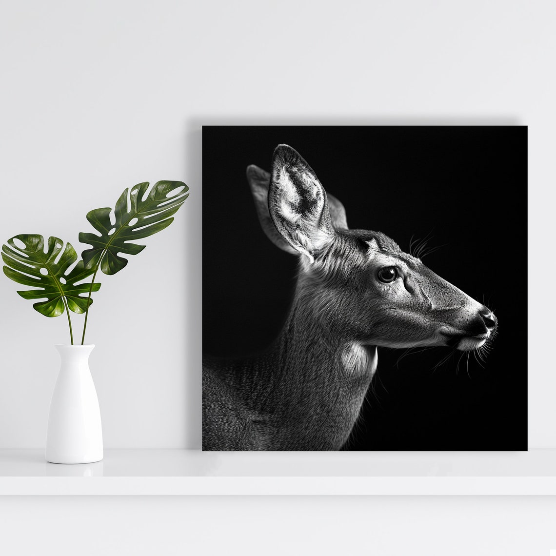 Elegant Deer Silhouette Portrait Black White Fine Art Animal Poster - Image 2