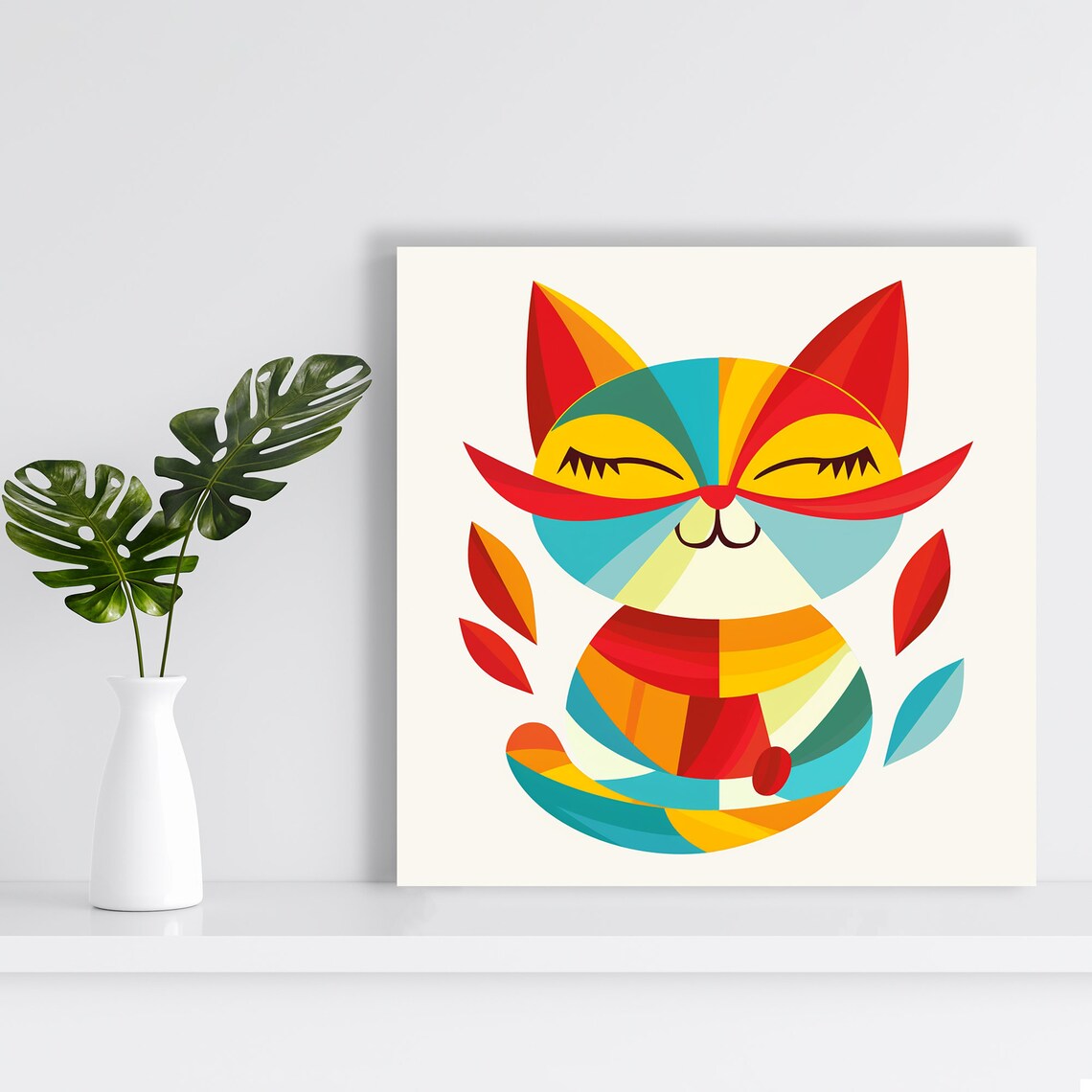 Geometric Feline Fantasia, Minimalist Art Print - Image 2