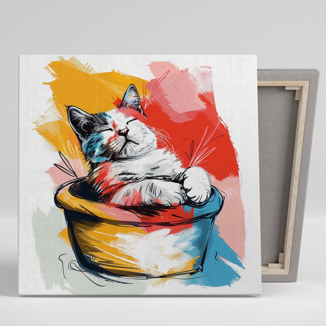 Colorful Cat Nap, Whimsical Cat Poster Print