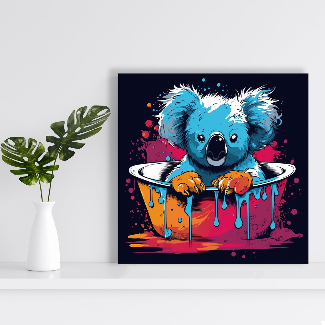 Blue Koala in Paint Bucket Psychedelic Pop Art Dripping Paint Poster - Image 2