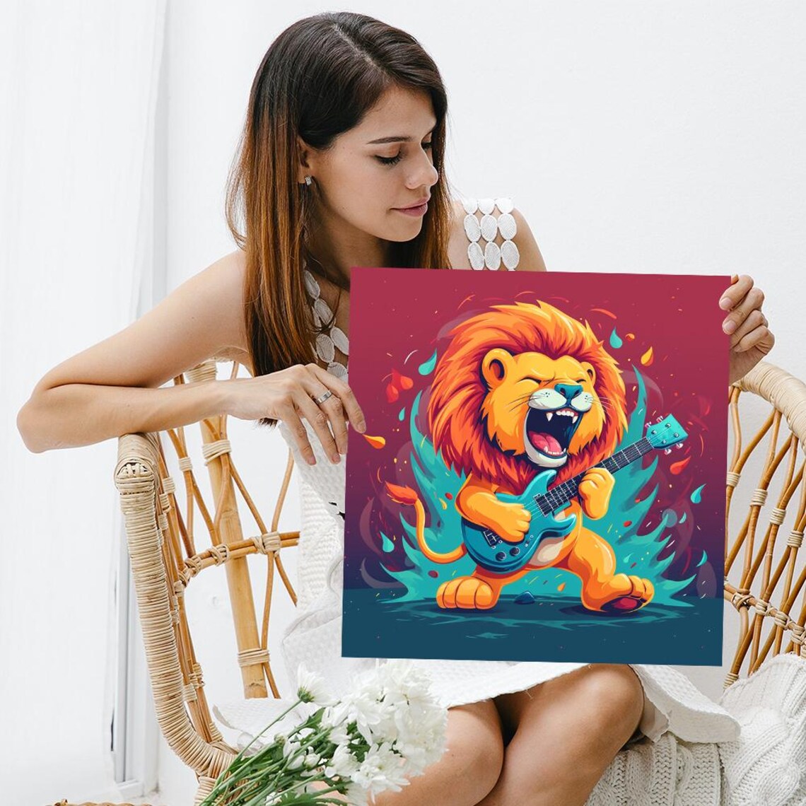Rockstar Lion Playing Guitar Cartoon Concert Poster For Kids Room - Image 3