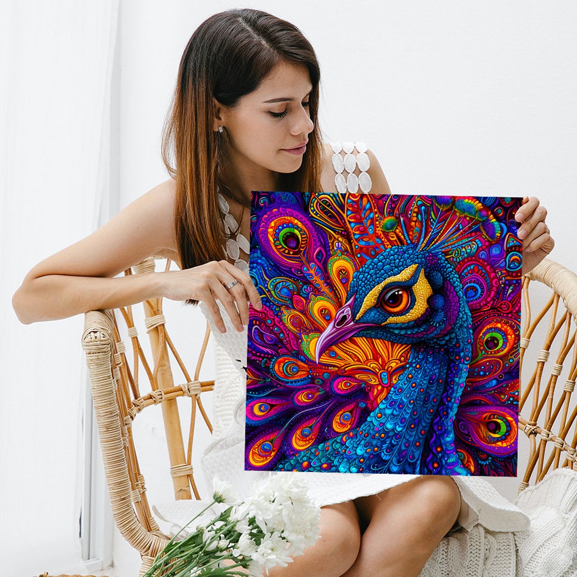 Psychedelic Peacock With Ornate Feather Patterns Vivid Poster - Image 3