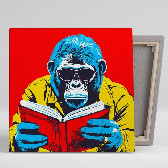 Gorilla Wall Art Or Poster Pop Art Contemporary Decor Game Room Office Library Wall Art Blue Red Yellow Black Minimalist Design