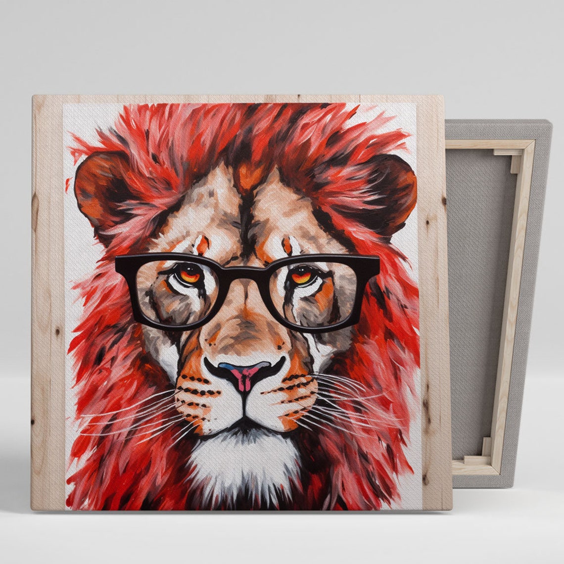 Lion Wearing Black Glasses Red Mane Quirky Funny Animal Art Poster