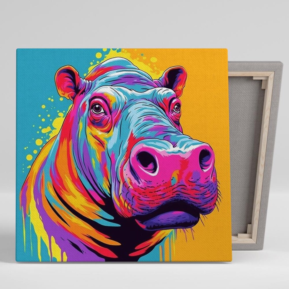 Neon Hippo Pop Art Poster, Bohemian Room Decor