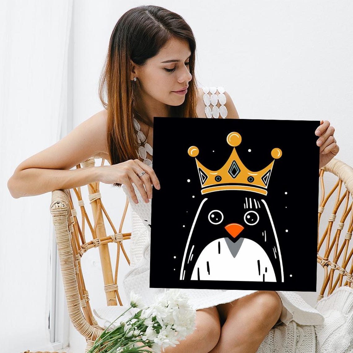 Royal Penguin With Golden Crown Cute Kids Room Animal Wall Art Poster - Image 3
