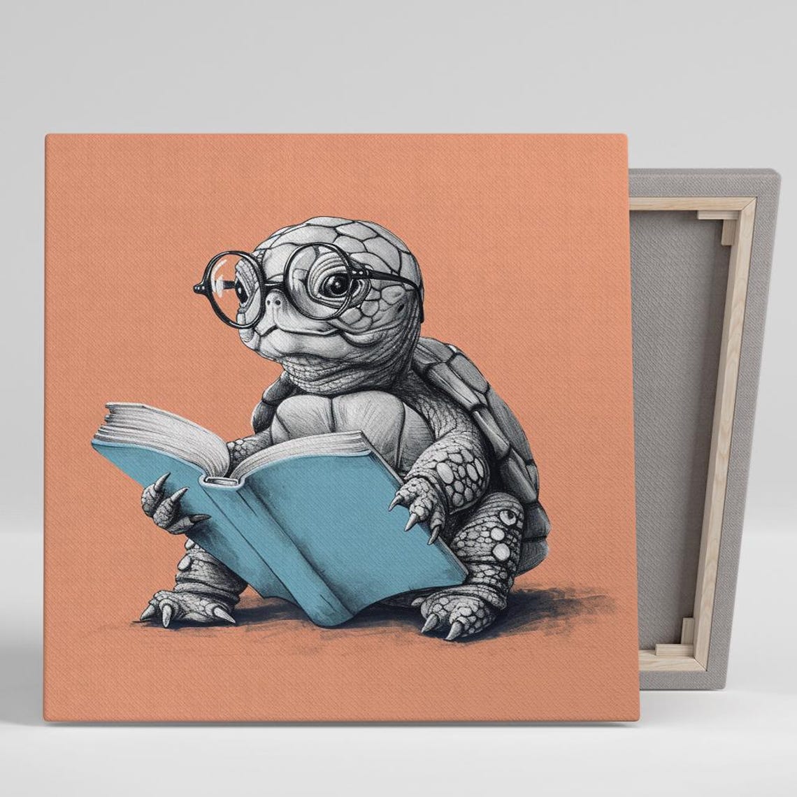 Clever Baby Turtle With Glasses Reading Book Minimalist Art Poster