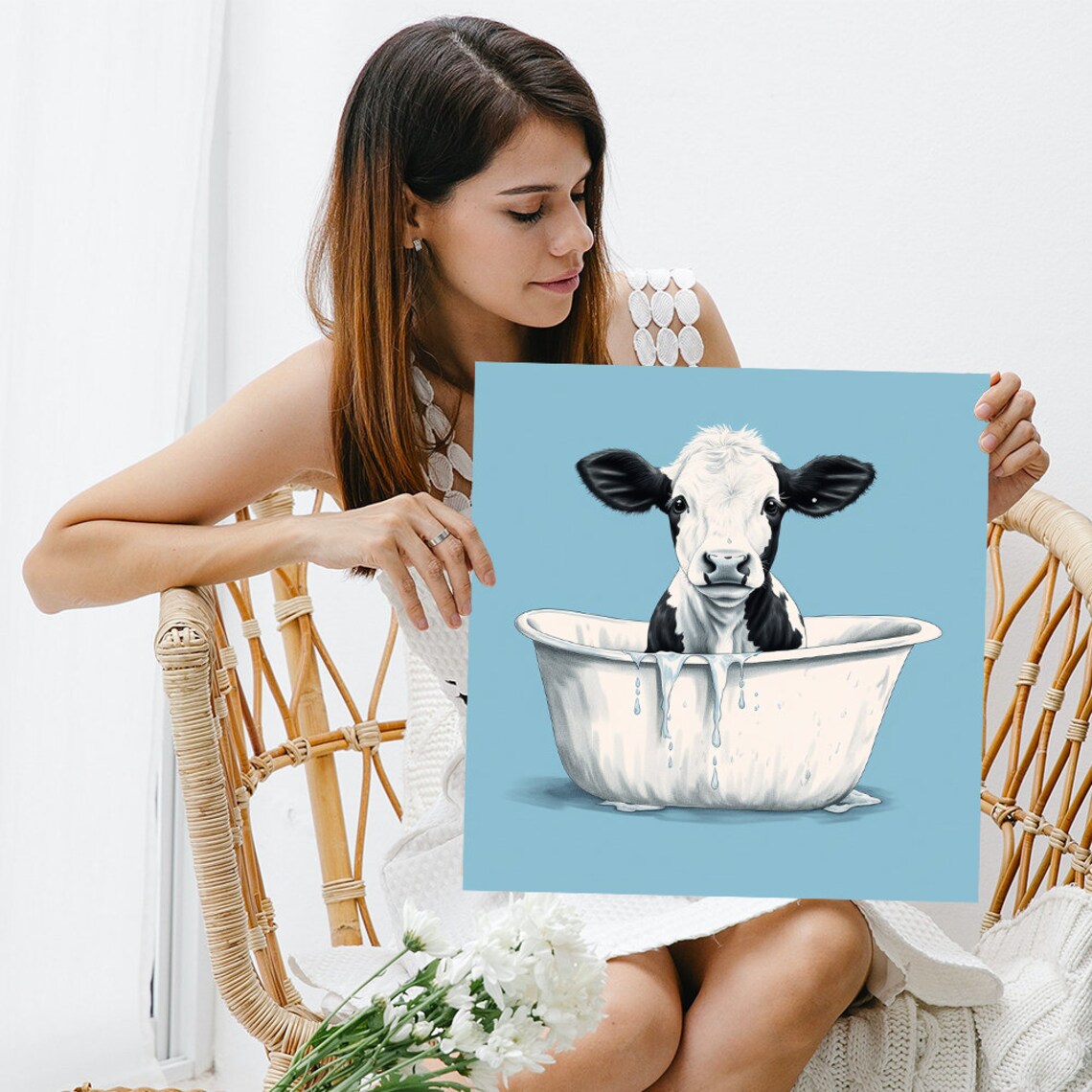 Cow Bathtub Bliss, Whimsical Contemporary Art Print - Image 3