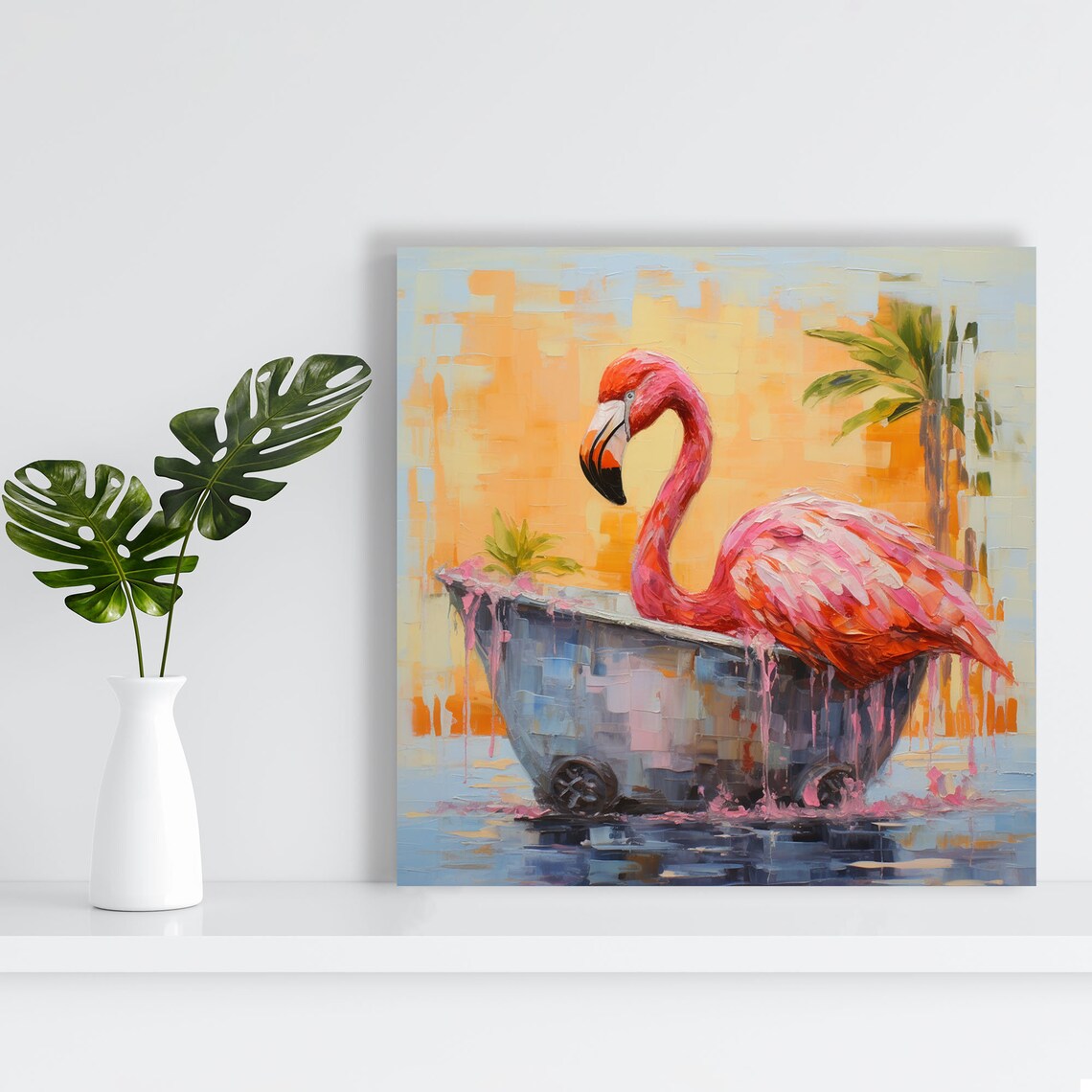 Flamingo In Bathtub Poster, Pink Bird Nursery Decor - Image 2