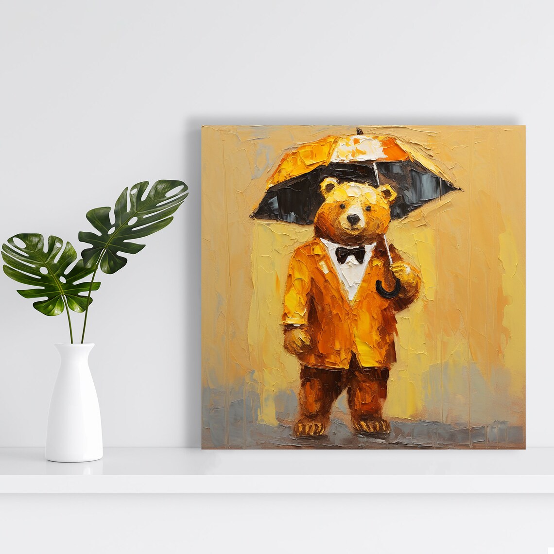 Dapper Bear Umbrella Modern Nursery Art Print - Image 2