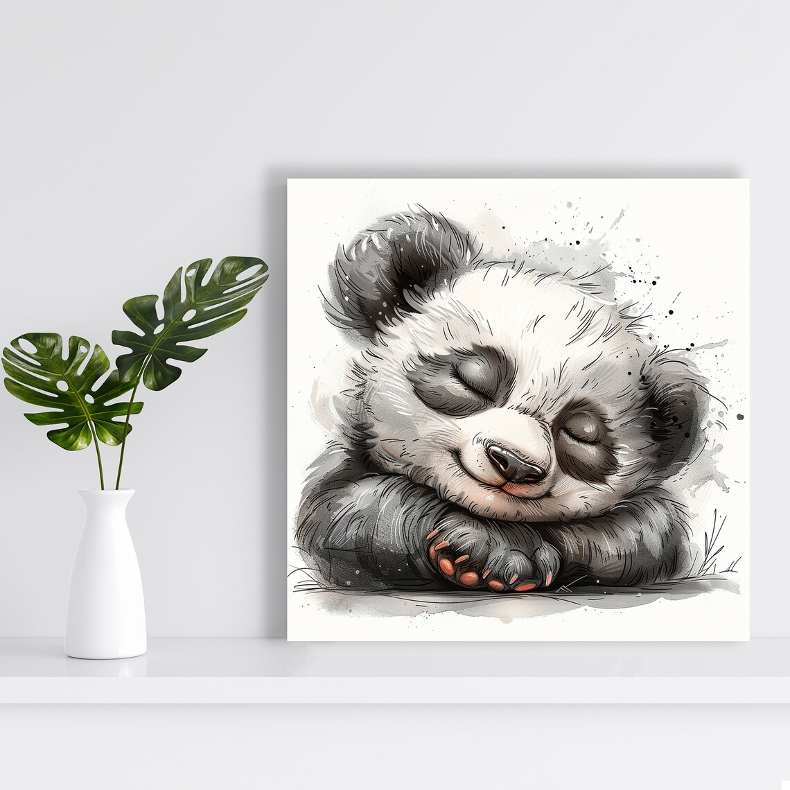 Sleepy Baby Panda Curled Up Watercolor Sketch Nursery Animal Wall Poster - Image 2
