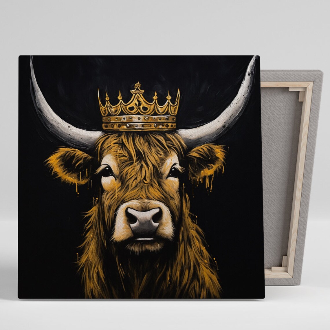 Highland Cow Golden Crown Majestic Royal Farmhouse Wall Art Poster