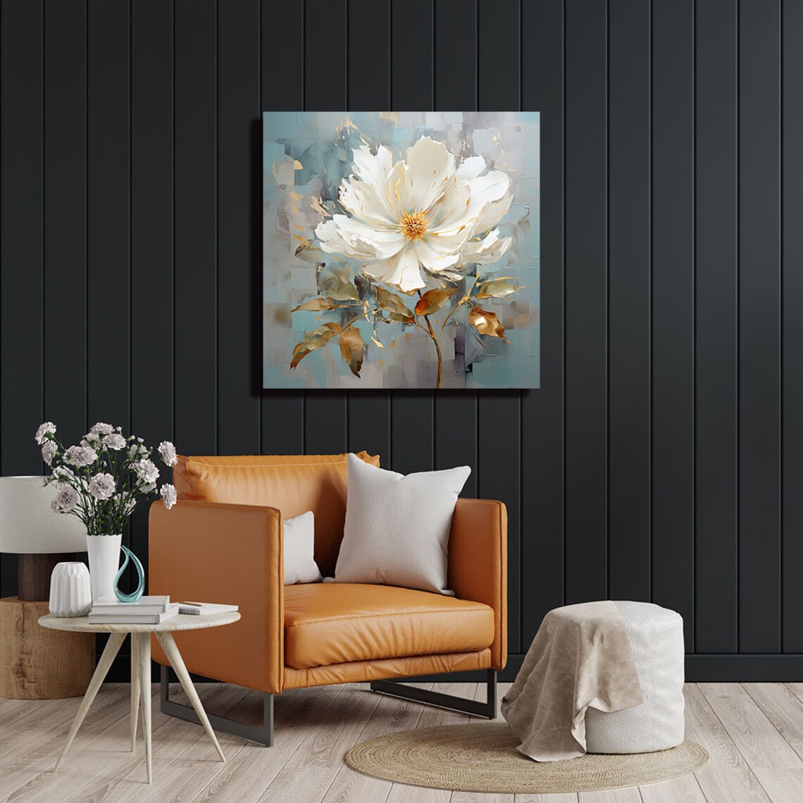 White and Gold Flower Wall Art Print, Botanical Decor - Image 3