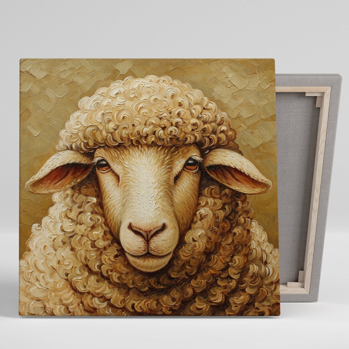 Golden Sheep Portrait Impasto Oil Painting Style Wall Art Poster