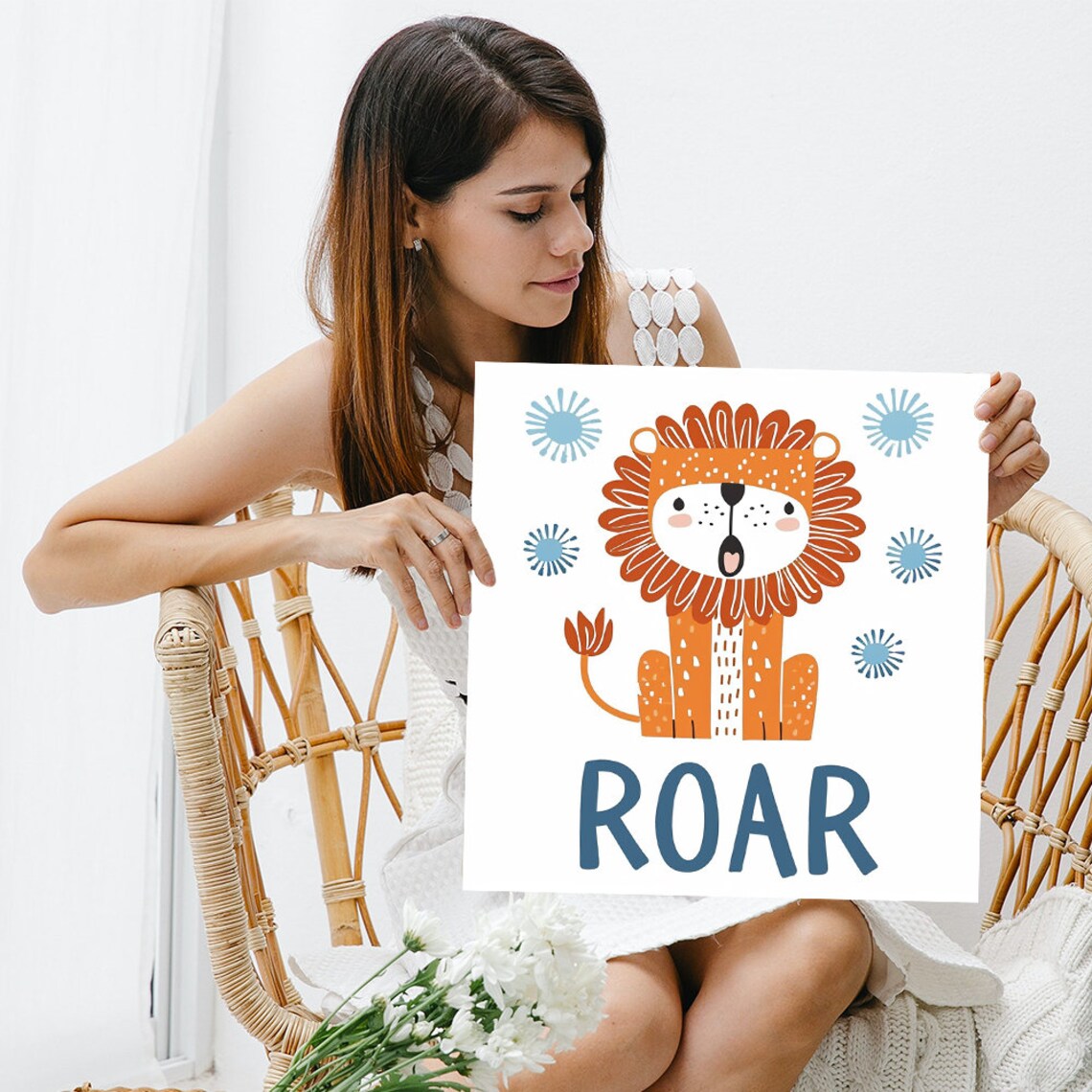Cute Lion Roar Nursery Poster Cartoon Baby Lion Kids Room Safari Wall Art - Image 3