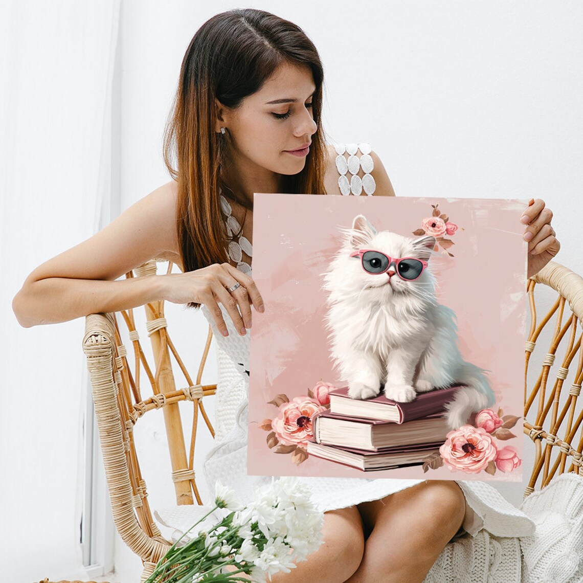 Sophisticated Cat Scholar, Whimsical Modern Art Print - Image 3