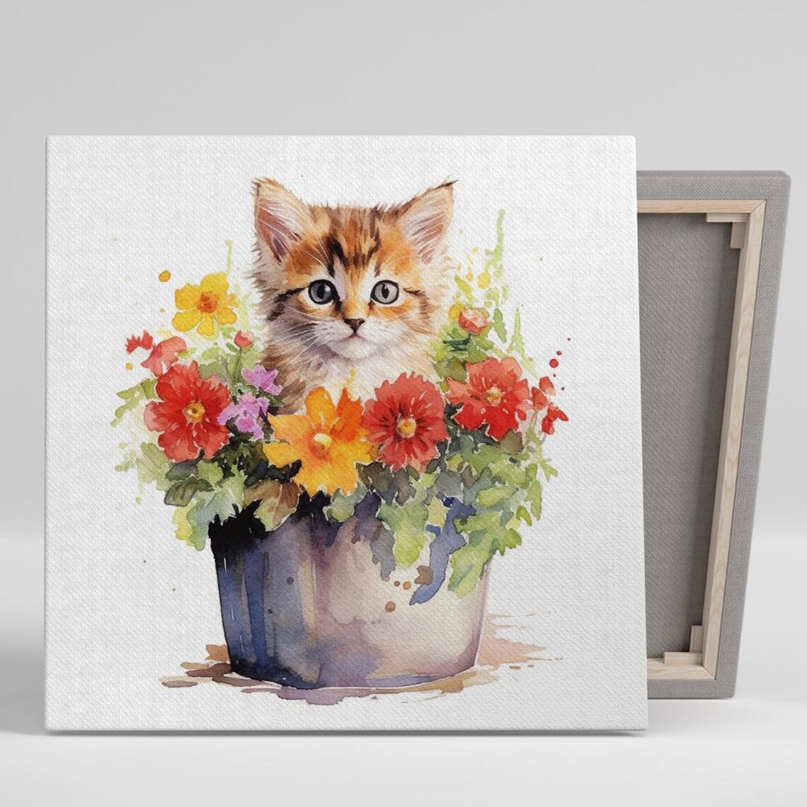 Blossoming Kitten Art Print, Whimsical Rustic Decor