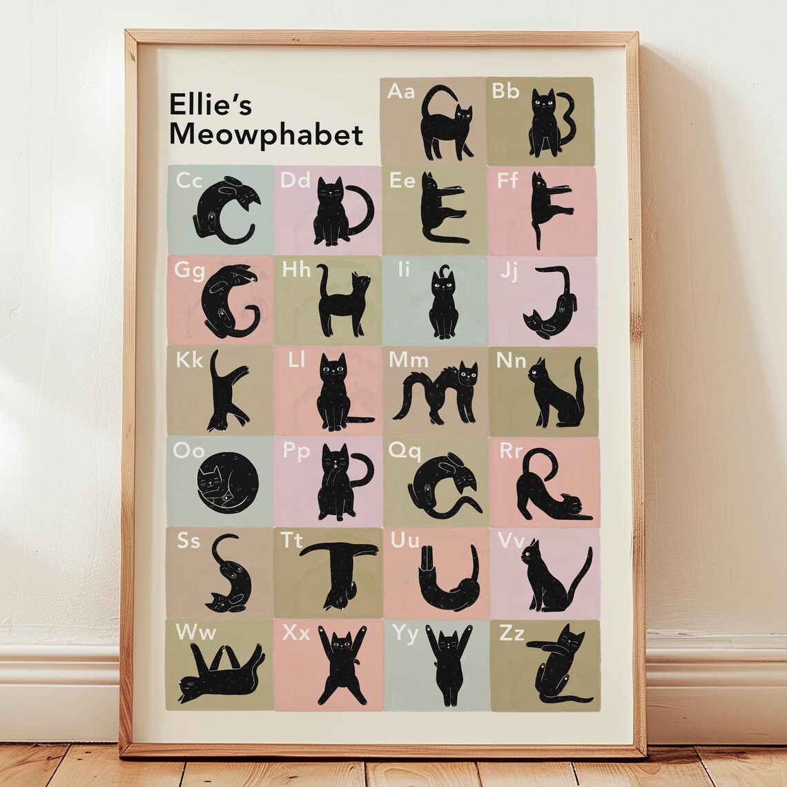 Personalised Cat Alphabet Poster, Nursery Wall Art