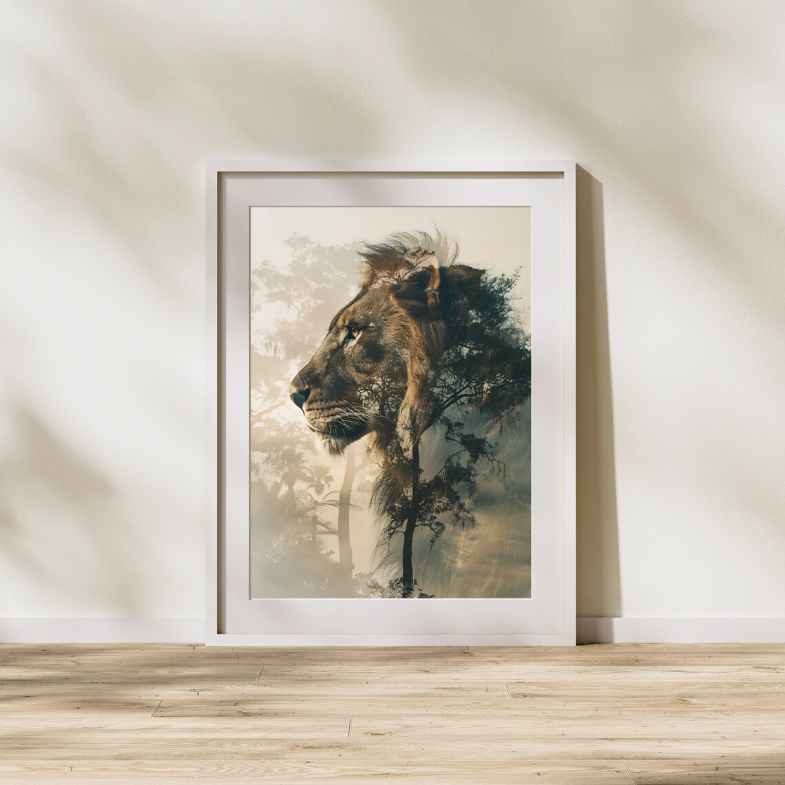 Lion Portrait Double Exposure, Modern Animal Art Print - Image 2