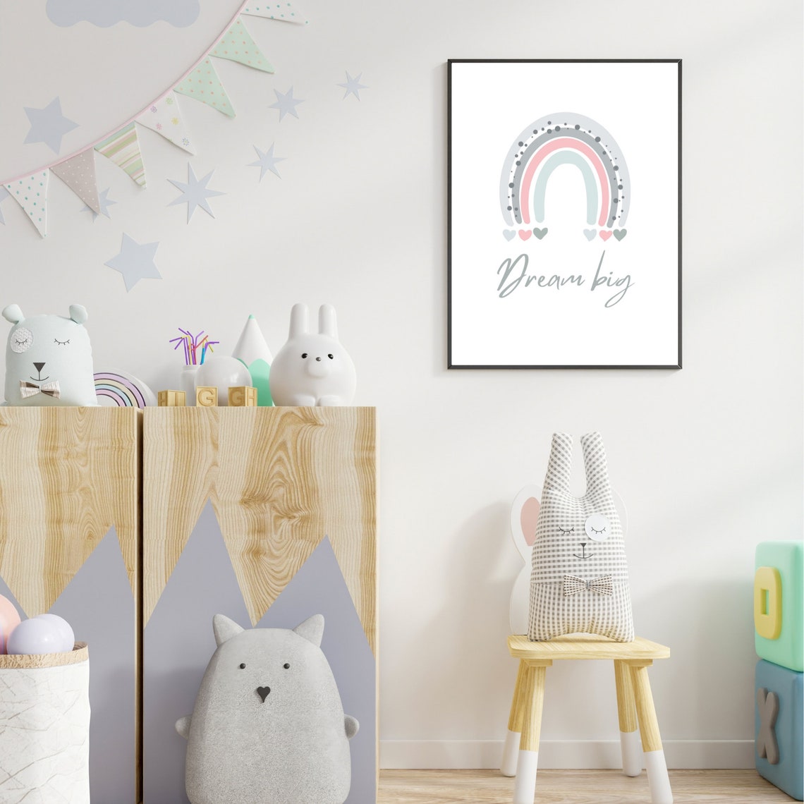 Dream Big Pastel Rainbow Nursery Kids Positive Quote Art Poster - Image 2